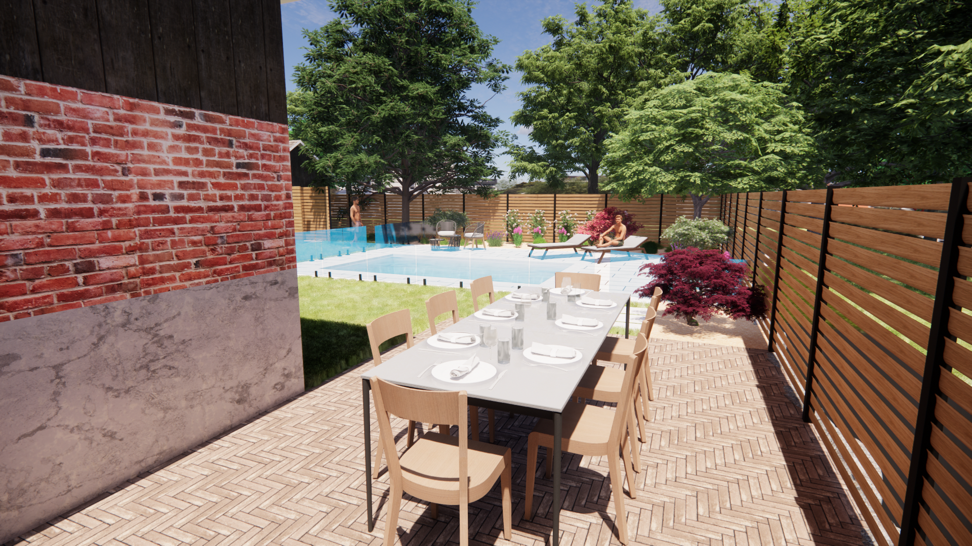 terrasse pavés chevron - Horizon Créations